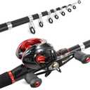 Lixada Fishing Rod and Reel Combo with Fishing Lures for Adult, 6.89ft/2.1m Telescopic Fishing Rod with Baitcasting Reel 18+1BB Right/Left Hand Portable Fishing Kits Complete for Fishing Trip