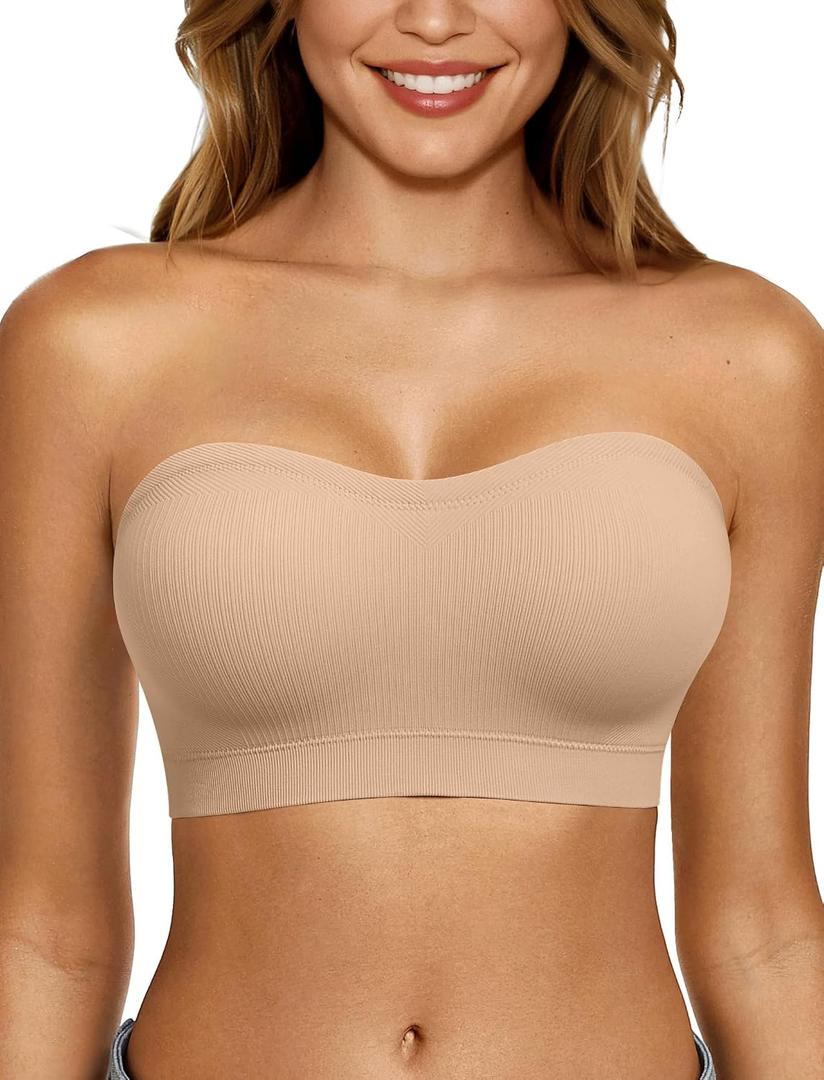 LetsJoli Push Up Strapless Bras for Women Supportive Bandeau Bra Non Slip Wireless No Underwire Padded Tube Bra, XL
