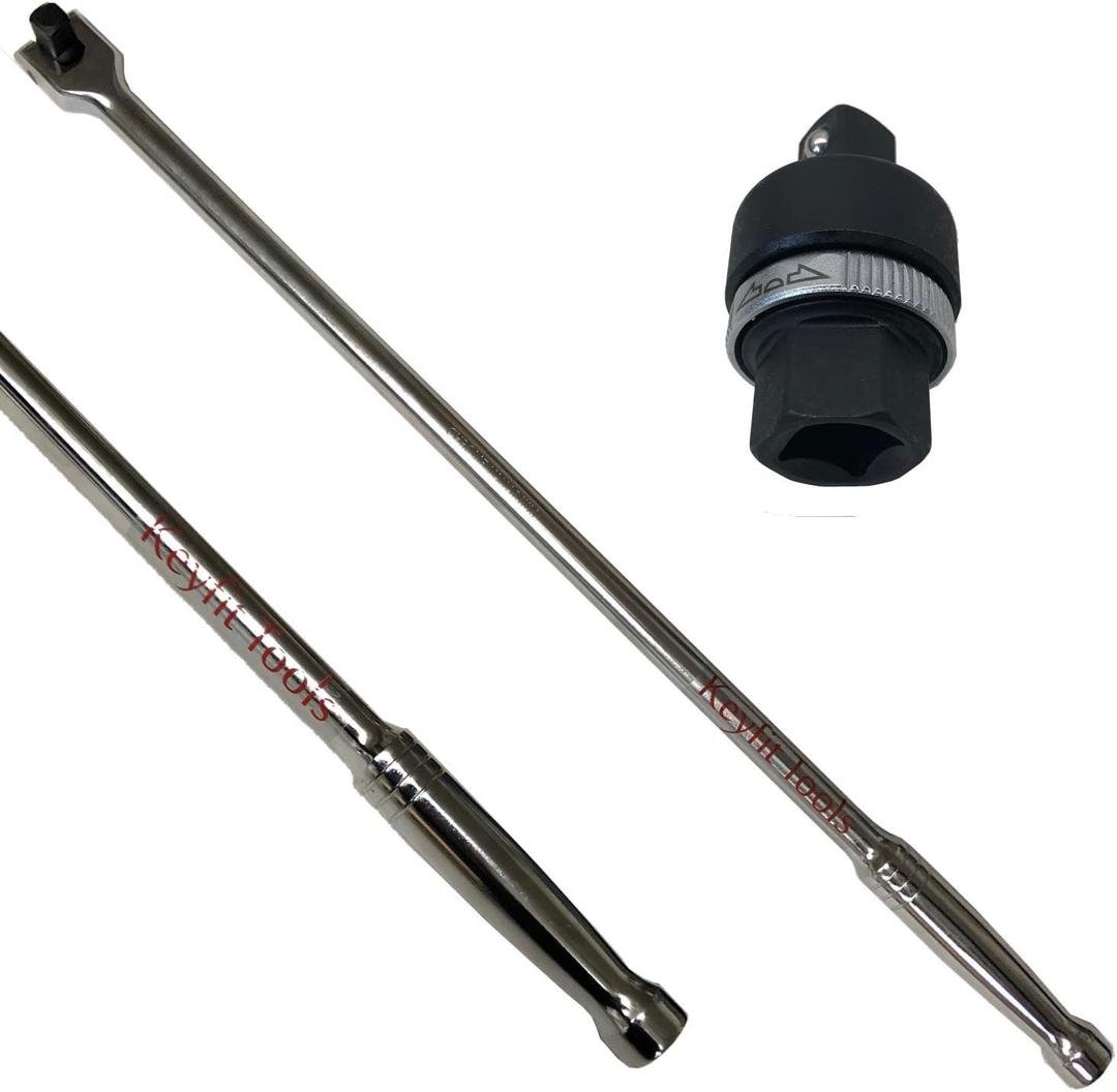 Breaker Bar 1/2 Drive 24 Long & 1/2 Inch Drive Ratchet Adapter (2pc Set) Premium Chrome Vanadium Heat Treated & Tempered For Extra Strength