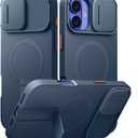SURITCH for iPhone 16 Plus Case with Magnetic Camera Slide Cover and Adjustable Kickstand, Compatible with MagSafe, Shockproof Bumper Case Slim Protective Cover for iPhone 16 Plus 6.7 Inch, Blue