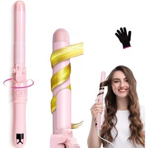 Automatic Rotating Curling Iron  1.1 Inch Self Curling Hair Curler, Anti-Tangle, LCD Display, Fast Heating Wand for Time-Saving, Long-Lasting Curls & Waves, Pink