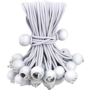 50PCS White Ball Bungee Cords, 6 Inch Heavy Duty Outdoor Bungee Cord with Balls, Tarp Tie Down Bungee Balls for Shelter, Camping, Cargo,Tent Poles UV Resistant（Ball Size 1 inch）