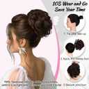 2PCS Messy Bun Hair Piece for Women Wavy Curly Scrunchies Synthetic Chignon Ponytail Hair Extensions Thick Updo Hairpieces Brunette/Ash Blonde
