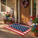 Breling 2 Pcs 4th of July Door Mat Set, Layered Thick Mats Combo with Blue Star Red Stripe American Flag Design for Independence 250 Anniversary Memorial Day Doormat for Front Porch Outdoor