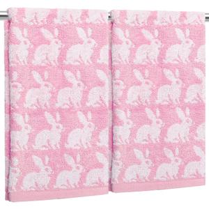 Whaline Easter Bunny Hand Towels Jacquard Cotton Bathroom Towel Pink White Rabbit Absorbent Bath Towel for Kitchen Dish Drying Cleaning Cooking, 29.5 x 13.4 Inch, 2Pcs