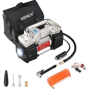 GSPSCN 6X Faster Inflation Portable Digital Car Tire Inflator with Gauge 150Psi Auto Shut-Off, Heavy Duty Double Cylinders 12V Air Compressor Pump with LED Light for Auto,Truck,Car,Bicycles,RV,SUV