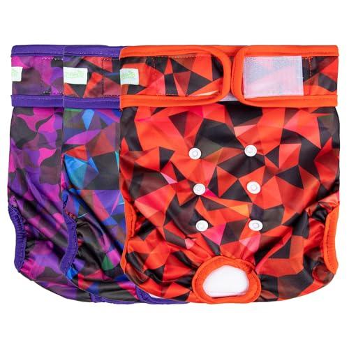 wegreeco Washable Female Dog Diapers Highly Absorbent Reusable Diapers for Dog in Heat Period, 3 Pack (Abstract Geometrical Purple, Large)