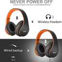 ZIHNIC Bluetooth Headphones Over-Ear, Foldable Wireless and Wired Stereo Headset Micro SD/TF, FM for Cell Phone,PC,Soft Earmuffs &Light Weight for Prolonged Wearing(Black/Orange)
