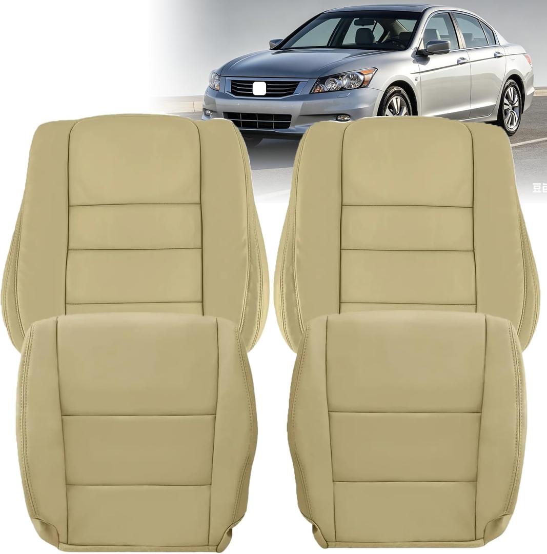 NLQR #F Tan Front Driver Passenger Bottom & Top Replacement Seat Covers Microfiber Leather Compatible with Honda Accord 2008 2009 2010 2011 2012Only Fit 4 Door