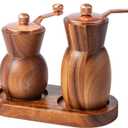 Pepper Grinder Pepper Mill - Salt And Pepper Grinder Set With Holder - Wood Salt and Pepper Shakers - Refillable Manual Spice Mill (3.5" Salt Grinder + 4.5" Pepper Mill)