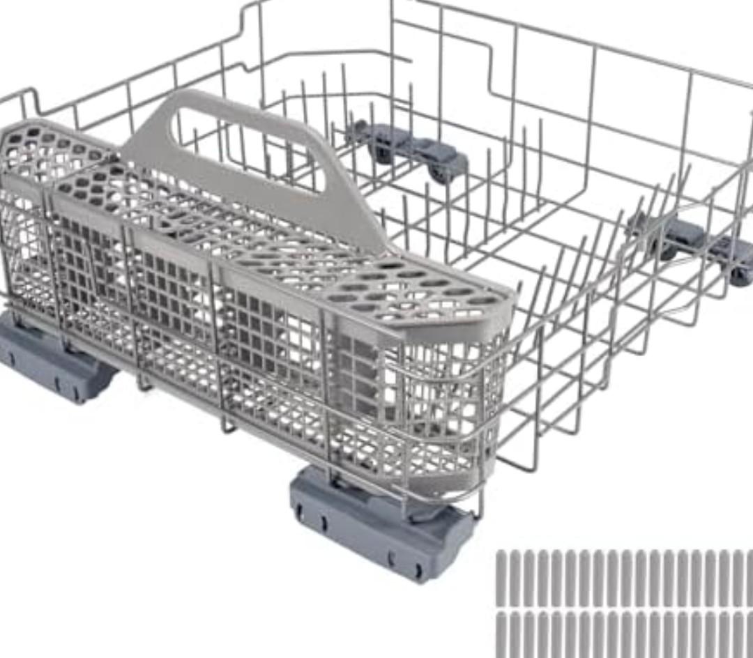 Upgraded WD28X26099 Dishwasher Lower Dishrack Assembly & WD28X10128 Silverware Basket Compatible with GE Dishwashers. Replacement number WD28X34744 WD28X10346, WD28X22506, WD28X22696, WD28X24396 etc