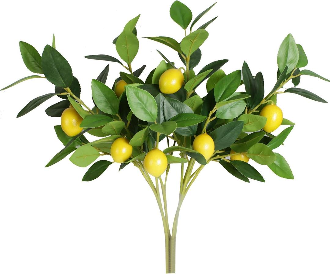 Artificial Lemon Leaves with Lemon, 4PCS Faux Greenery Plastic Houseplant Faux Plastic Plants Greenery for Garden Patio Planter Pathway Porch Window Decor