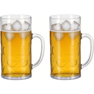 Komost 38oz Plastic Large Beer Mugs with Handle Set of 2, Reusable Beer Stein Drinking Glasses Cups for Party, Bar, Home, Hotel, Perfect for Whiskey, Juice, Cocktail Beverages