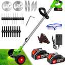 Electric Weed Wacker Cordless Battery Powered, Weed Cordless Eater with 2X 21V/4.0Ah Battery Operated & Wheels 3 Types Blades, 3 in 1 Stringless Grass Trimmer/Edger/Brush Cutter for Garden Yard Lawn