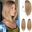 REECHO Clip in Hair Volumizer, 2PCS 12 inch Short Thick Clip in Hairpieces Adding Extra Volume Hair Extensions for Women (Golden Brown with Highlights)