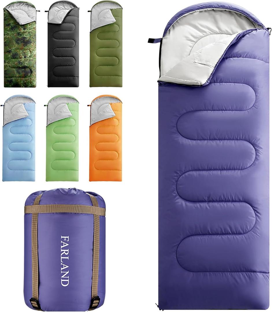 FARLAND Sleeping Bags for Adults Teens Kids with Compression Sack Portable and Lightweight for 3-4 Season Camping, Hiking,Waterproof, Backpacking and Outdoors (Medium(87"x 29.5"), Purple (R Zip))