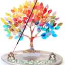 Incense Holder for Sticks with Flat Decorative Life Tree, 2D Life Tree Incense Burner with Ash Catcher for Meditation Yoga Spa Room Decor(Rainbow Color)