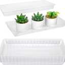 SiliFine 20 Pcs Clear Plastic Plant Saucer Rectangular Plant Drip Trays Transparent Thick Heavy Duty Plastic Liners for Planters for Indoors Outdoors Flower Pots Window Sills Window Shelf, 14" x 6"