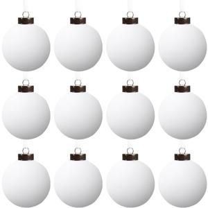 12 Pcs Velvet Christmas Balls Bulk Shatterproof Plastic Christmas Tree Decorations for Decorative Hanging Baubles (12, White, 2.36Inch)