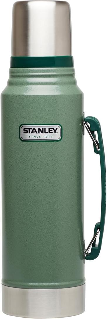 Stanley Heritage Classic Vacuum Bottle with Handle 1.1 qt | Wide Mouth w/Leakproof Cup Lid | Keep Drinks Hot or Cold | Insulated Stainless Steel Thermal Bottle | BPA-Free | Hammertone Green (35.2 Ounces)