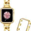 Dilando Cool Chain Metal Link Bands Compatible with Apple Watch 38mm 40mm 41mm Women Men, Gold Stainless Steel Bracelet with Bling Case for Iwatch SE series 8 7 6 5 4 3 2 1(Gold, 38mm)