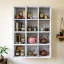 Coffee Mug Display Rack Wooden Display Shelves Cup Holder Teacup Display case Wood Hanging Shadow Box Shot Glasses Display Case with 12 Compartment (Old White)