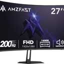 Amzfast 27 inch 200Hz Curved Gaming Monitor, FHD 1080p with Built-in Speakers, FreeSync, MPRT 1ms, 130% sRGB, 3000:1, 1500R, VESA Mount, HDMI 2.0&DP 1.4