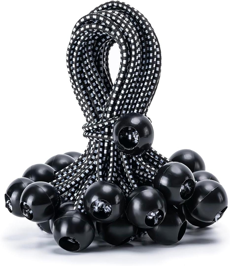 30 Pack Ball Bungee Cord, 6 Inch Heavy Duty Bungie Cord Balls Canopy Tarp Tie Down Bungee Balls for Camping, Tents, Cargo,Holding Wire and Hoses, Patio Umbrellas, Awning (Black)
