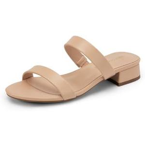 DREAM PAIRS Women's Slides Heels Slip On Low Block Sandals Two Strap Open Round Toe Chunky Casual Summer Mules Shoes Size 8