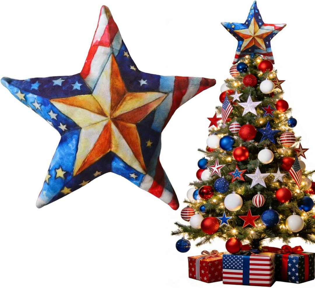 Patriotic Memorial Day 4th of July Christmas Tree Topper, 9 Inches Large Patriotic Memorial Day Independence Day Christmas Tree Decorations for Home Indoor Party, 8.6 x 9.4 x 4.3 inches