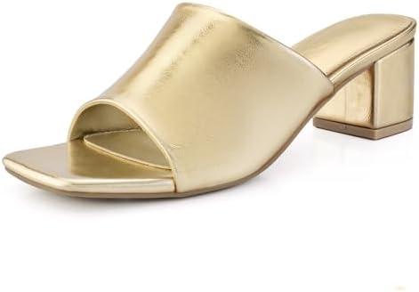 Shoe'N Tale Heeled Sandals For Women Square Open Toe Heeled Mules Chunky Block Low Heel Slip On Slides, Size 7,5