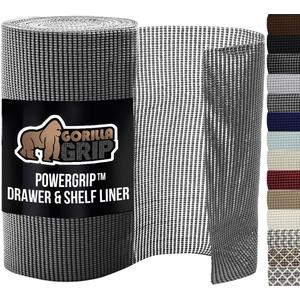 GORILLA GRIP powerGRIP Drawer Shelf and Cabinet Liner, Thick Strong Hold, Non-Adhesive Liners Protect Kitchen Cabinets and Cupboard, Bathroom Drawers, Easy Install, Breathable Mat, 12" x20', Gray