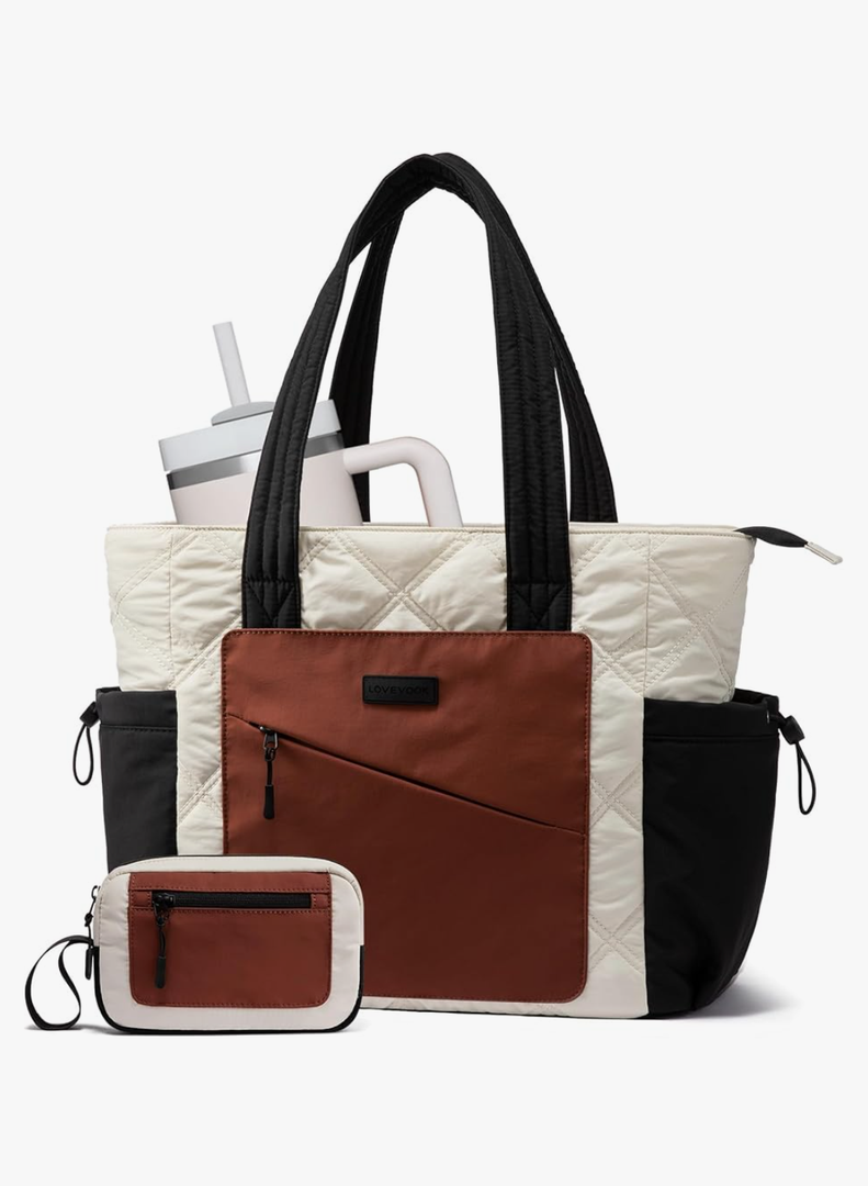 LOVEVOOK Tote Bag for Women, puffer tote bag for Work Travel Nurse, Lightweight quilted Bags with Compartments