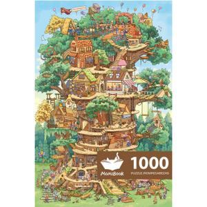 MOMIBOOK Puzzles for Adults 1000 Piece Jigsaw Puzzles of The Wonderful Tree House Expedition, Luminous Painting Image Challenging Hard Impossible Puzzle, Funny Toys & Games Christmas Birthday Gifts (Vertical 1000 Pcs)