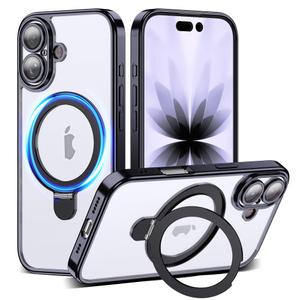 YEMORAN for Plating iPhone 17 Case with Magnetic Stand,Black