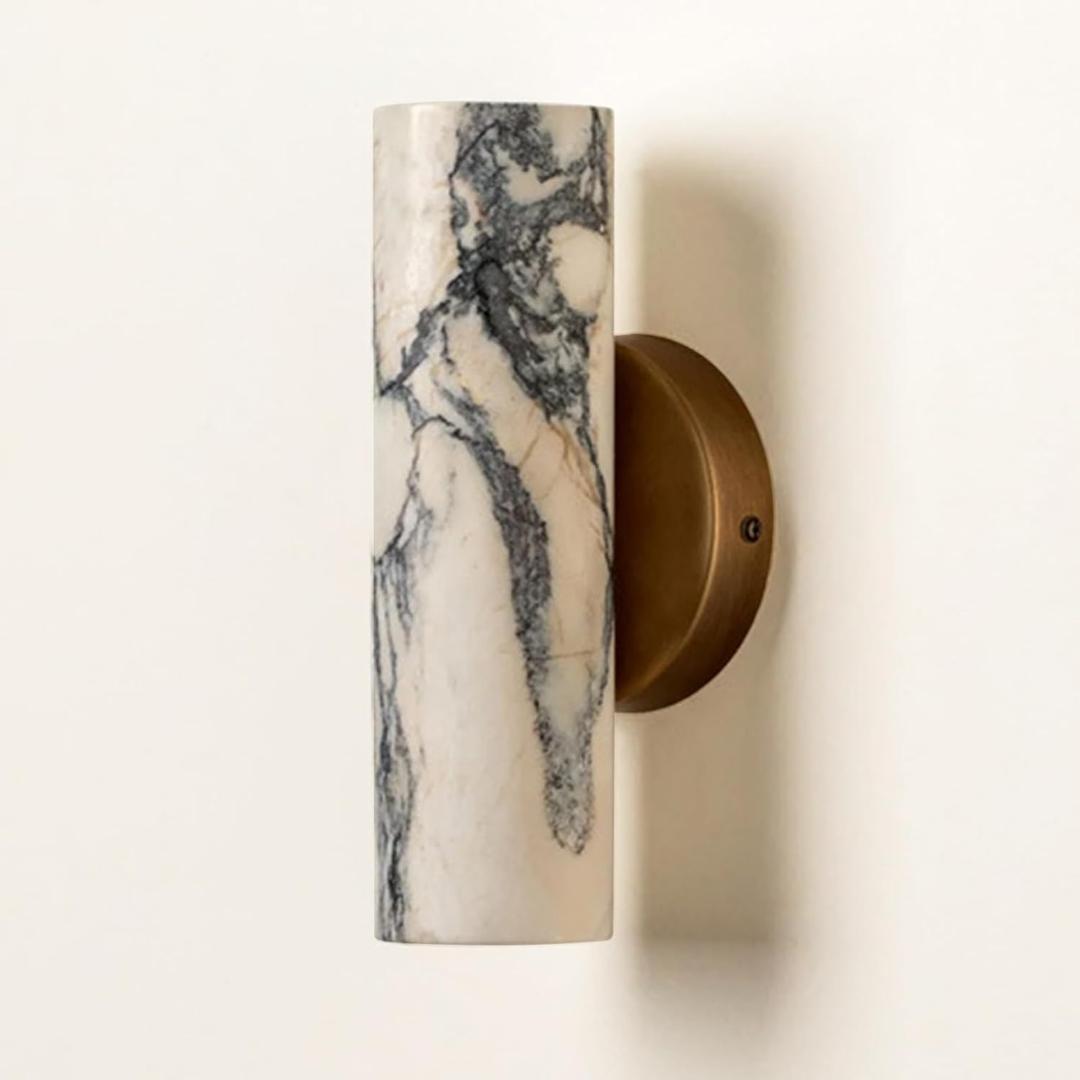 ZHKABEG 9.45 Inch Alabaster Wall Sconces, Nordic Style Natural Stone Wall Lamp, Marble Lampshade Up and Down Lighting Fixtures, Metal Base Hardwired Indoor Wall Light for Bedroom Bedside Hallway