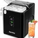 Aeitto Ice Makers Countertop, 9 Ice Cubes Release in 6 Mins, 26Lbs/24H, 2 Sizes of Bullet Ice Machine,Self-Cleaning Portable Ice Maker with Ice Scoop and Basket for Home Kitchen Office RV Bar, Black