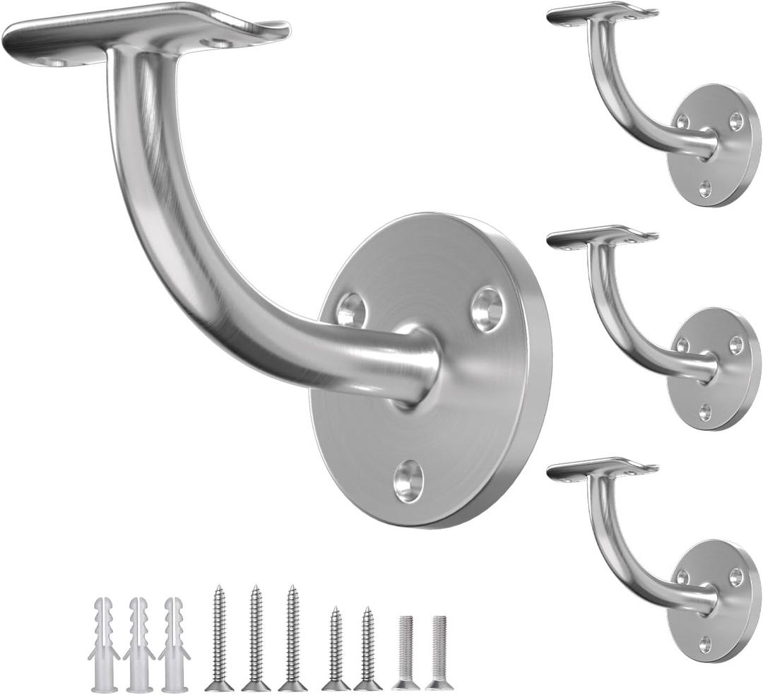 4 Pack Heavy Duty Handrail Bracket, 304 Stainless Steel Stair Railing Bracket, Satin Finish Wall Mount Stair Railing Holder Indoor for Staircase, Banister - for 1-7/8 inch (48.3mm) O.D Round Rail