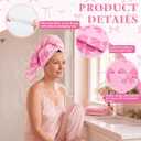 Unittype Coquette Pink Bow Bowknot Microfiber Hair Towel Wrap with Button for Women Girl Large 40 x 24 Inches Dry Hair Cap Turban Soft Fast Dry Wet Long Thick for Bathroom Anti Frizz Drying Towel