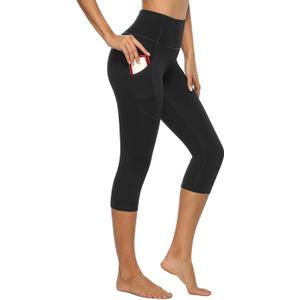 Stelle Women's Capri Yoga Pants with Pockets Essential High Waisted Legging for Workout (Large, Cotton Like Softness-black)
