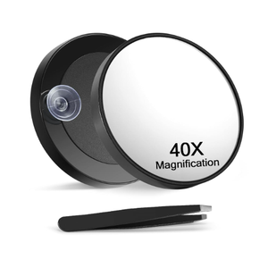 Macaki 40X Magnifying Mirror with Suction Cups and Tweezers Set, 3.5 inches Magnified Makeup Mirror, Black, 1PC