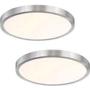 12 Inch Modern Flush Mount Ceiling Light Fixture, 2 Pack, Brushed Nickel, 22W, 3000K, Dimmable, Indoor Use Only