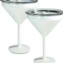 AGH 2 Pack Stainless Steel Martini Tumbler with Lid, 10oz Insulated Margarita Tumbler, Double Wall Cocktail Tumbler Wine Glasses for Party, Vacation, Picnic, Pool, Beach & Patio (Beige)