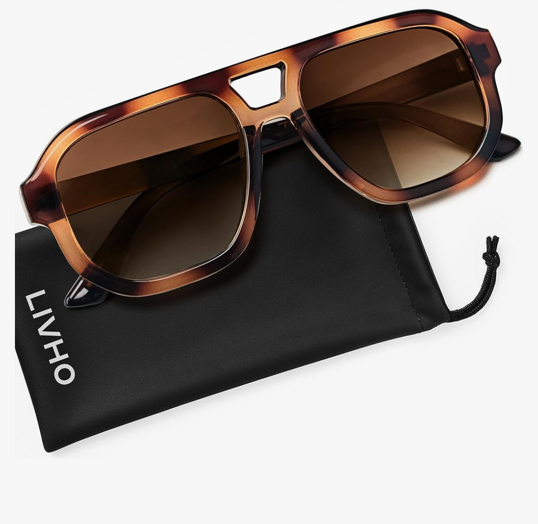 livho Trendy Polarized Square Aviator Sunglasses Women Men Square Eyewear Frame, Retro Sun Glasses for Women Men 2025 Shades