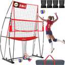 2-in-1 Volleyball Practice Net Station with Patented 5-Height (6'6'' to 8'), Heavy Duty Training System for Hitting Spiking Serving, Backyard Indoor Outdoor Trainer Equipment