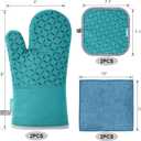 KEGOUU Oven Mitts and Pot Holders 6pcs Set, Kitchen Oven Glove High Heat Resistant 500 Degree Extra Long Oven Mitts and Potholder with Non-Slip Silicone Surface for Cooking (Lake Blue)