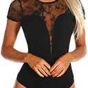 SEBOWEL Women Long Sleeves Mesh See Through Jumpsuit Bodysuit Top Leotard Small, Black 