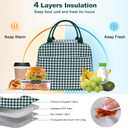 EurCross Elegant Green White Check Lunch Bag for Women, Lightweight and Portable Insulated Small Lunch Box Tote Bag for Adult Outdoors, Daily-use, Work, Short Trips