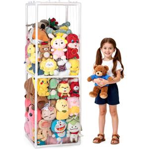 Stuffed Animal Storage,PVC Tube Zoo Stuffed Animal Holder with Elastic Band,Space Save Vertical Kids Plush Toy Organizer,Ideal for Boys Girls Nursery Playroom Kidroom Bedroom-White, 60" x 19" x 19"