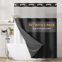 Bathway No Hook Shower Curtain and 2 Pack Removable Liner Set for Replacement, Black Snap in Shower Curtains Chevron Tufted Water Resistant with Through Mesh Top Window for Bathroom Hotel 72" x 84"